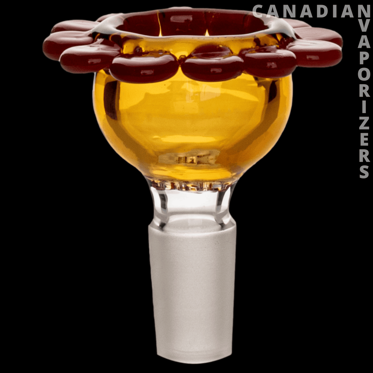 Red Eye Glass 14mm Flower Pull-Out - Amber glass pull-out bowl with a dark red flower-shaped rim and frosted 14mm stem.