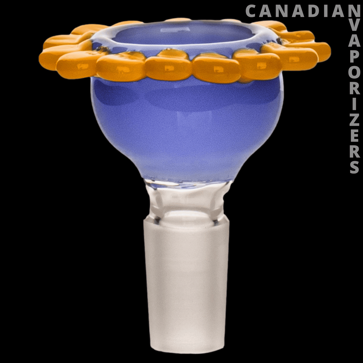 Red Eye Glass 14mm Flower Pull-Out - Blue glass pull-out bowl with an orange flower-shaped rim and frosted 14mm stem.