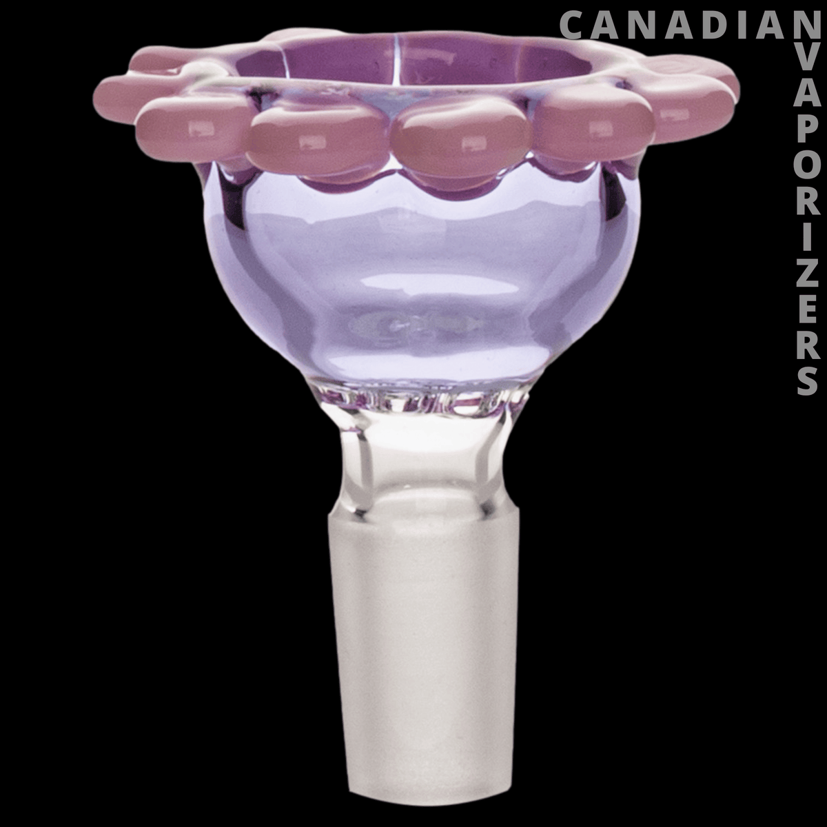 Red Eye Glass 14mm Flower Pull-Out - Clear glass 14mm pull-out bowl with a pink flower-shaped rim and scalloped petals.