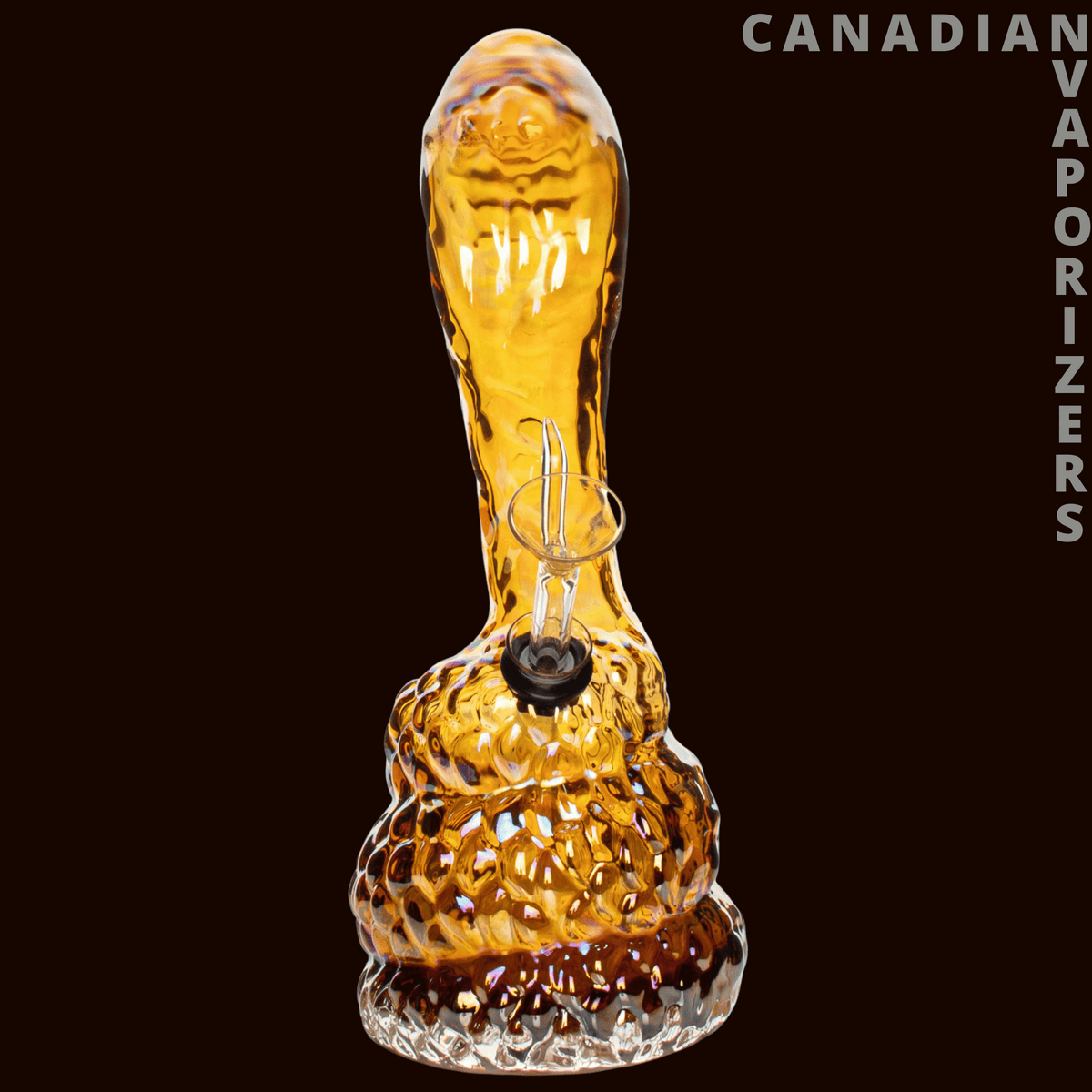 Retro Glass 10" Platinum Metallic Cobra Water Pipe - Amber glass cobra water pipe with a textured rounded base and curved neck.