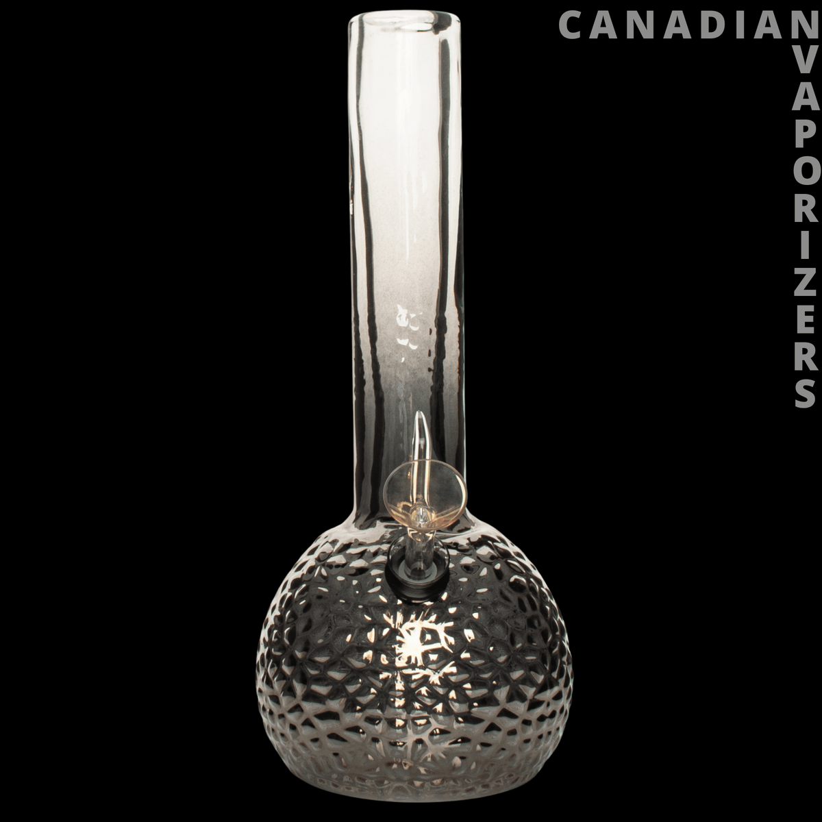 Retro Glass 10" Platinum Metallic Hammered Bubble Base Water Pipe - Silver platinum glass water pipe with a tall clear stem and hammered bubble-shaped base.