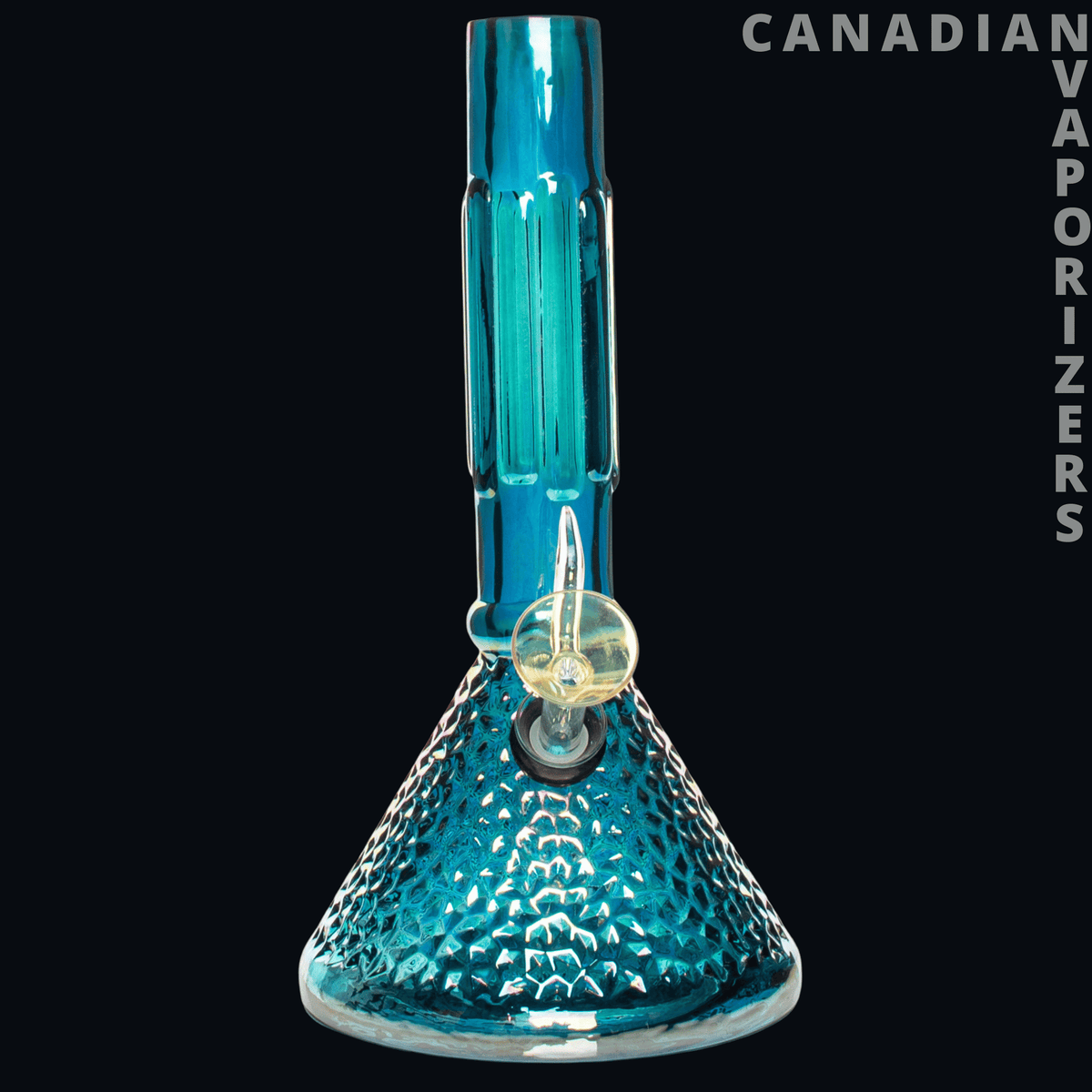 Retro Glass 9" Platinum Metallic Hammered Beaker Base Water Pipe - Turquoise glass water pipe with a tall neck and hammered beaker base.