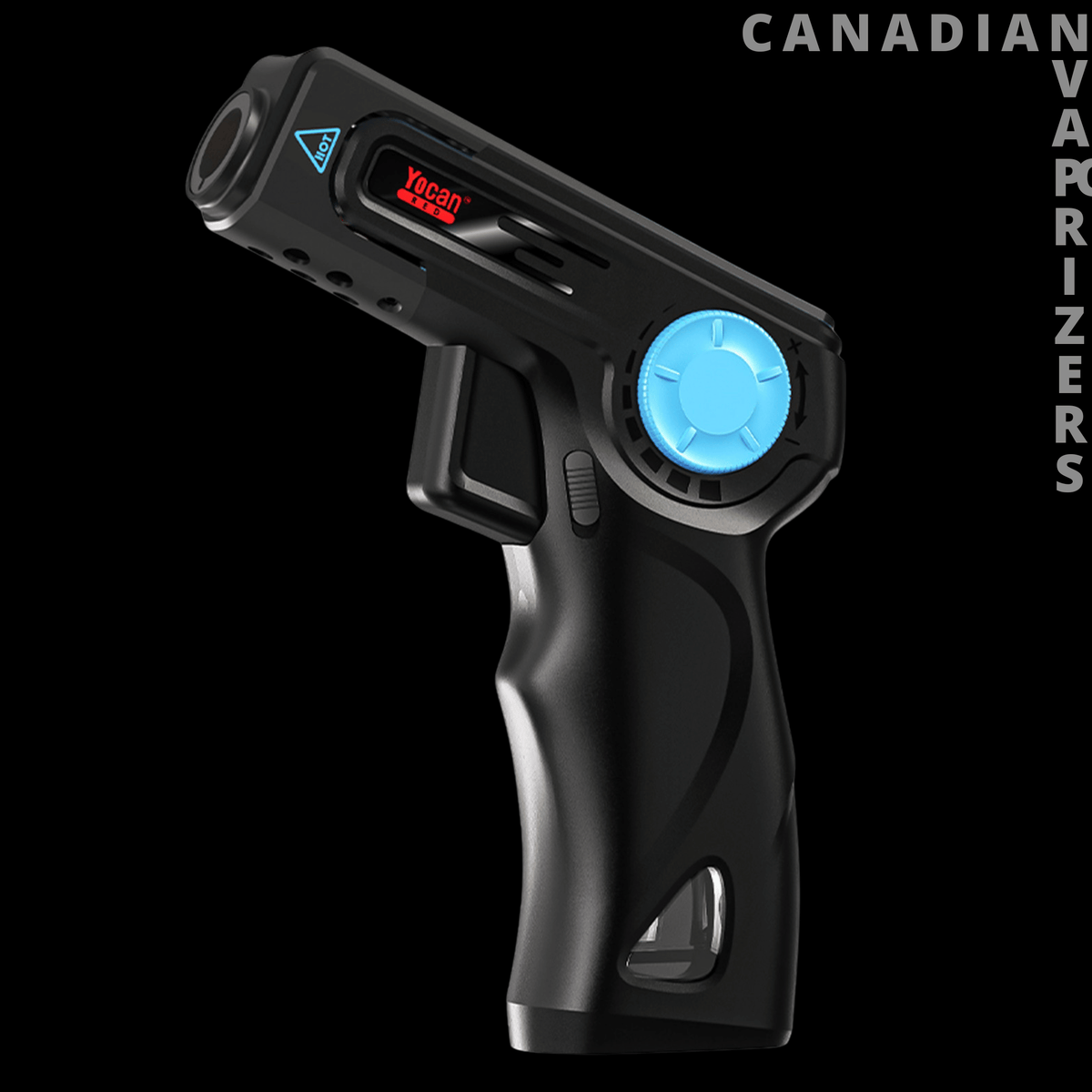 Yocan Rush Torch - Black Yocan Rush torch with a red digital display and bright blue adjustment dial.