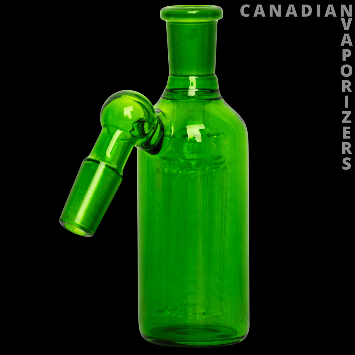 14mm 45 Degree Day Glow Ash Catcher W/4-Arm Tree Perc - Neon green glass ash catcher with angled joint, flared top, and visible tree percolator.