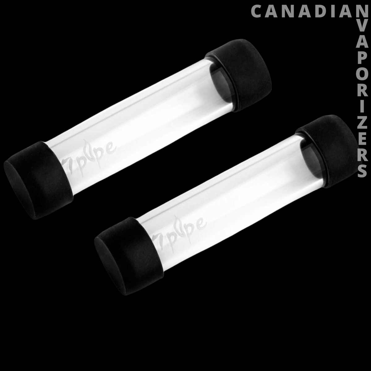 7Pipe The Twisty Mini Replacement Glass Tubes (Pack of 2) - Two clear mini glass tubes with black end caps and subtle 7Pipe branding.
