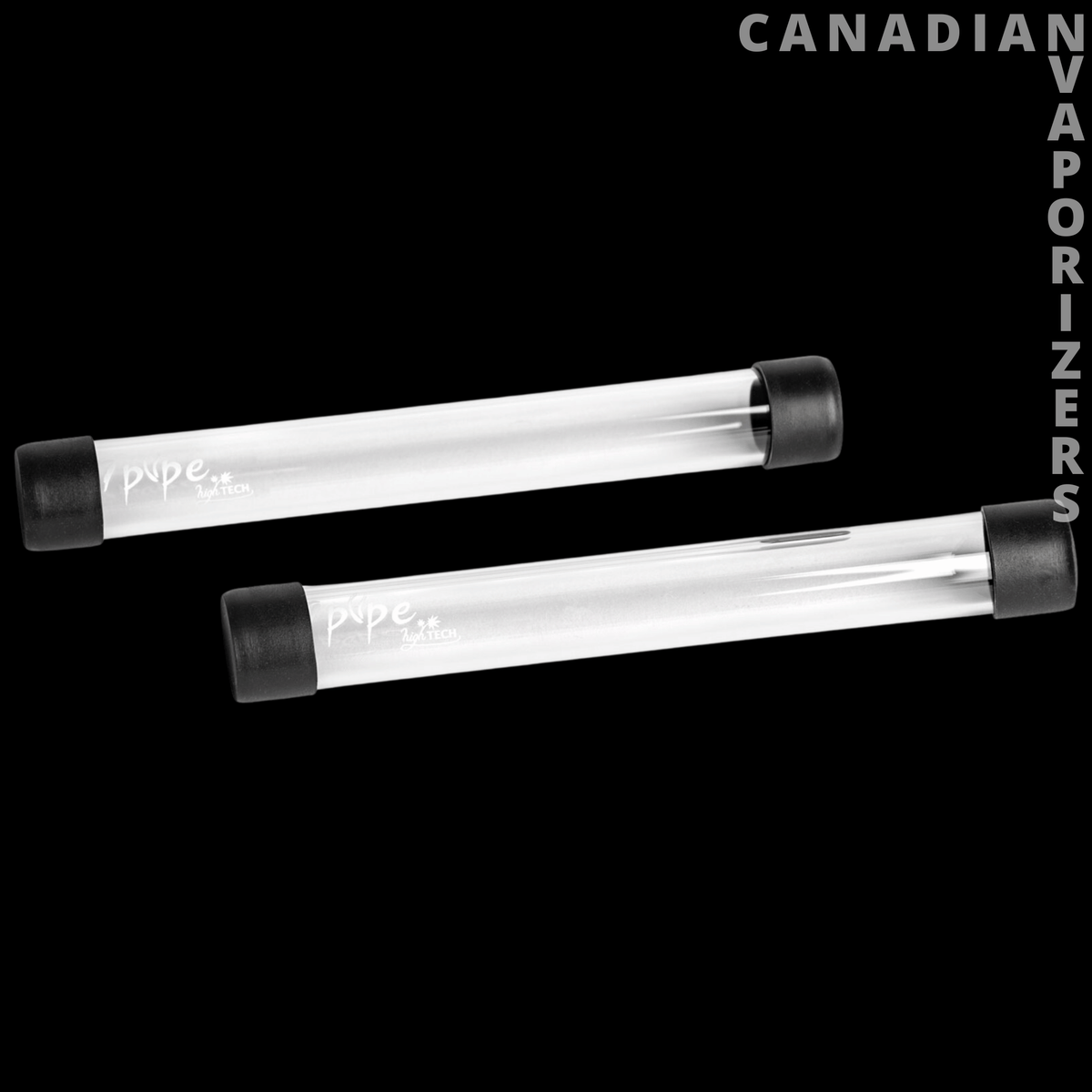 7Pipe Twisty Glass XL Replacement Tubes (Pack of 2) - Two long clear glass replacement tubes with black end caps and small white Pipe branding.