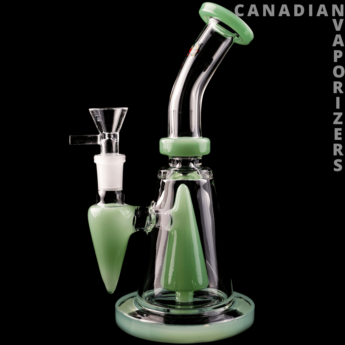 8" Concentrate Rig W/Built-in Reclaim Catcher - Jade green glass concentrate rig with curved neck, flared mouthpiece, and built-in reclaim catcher.