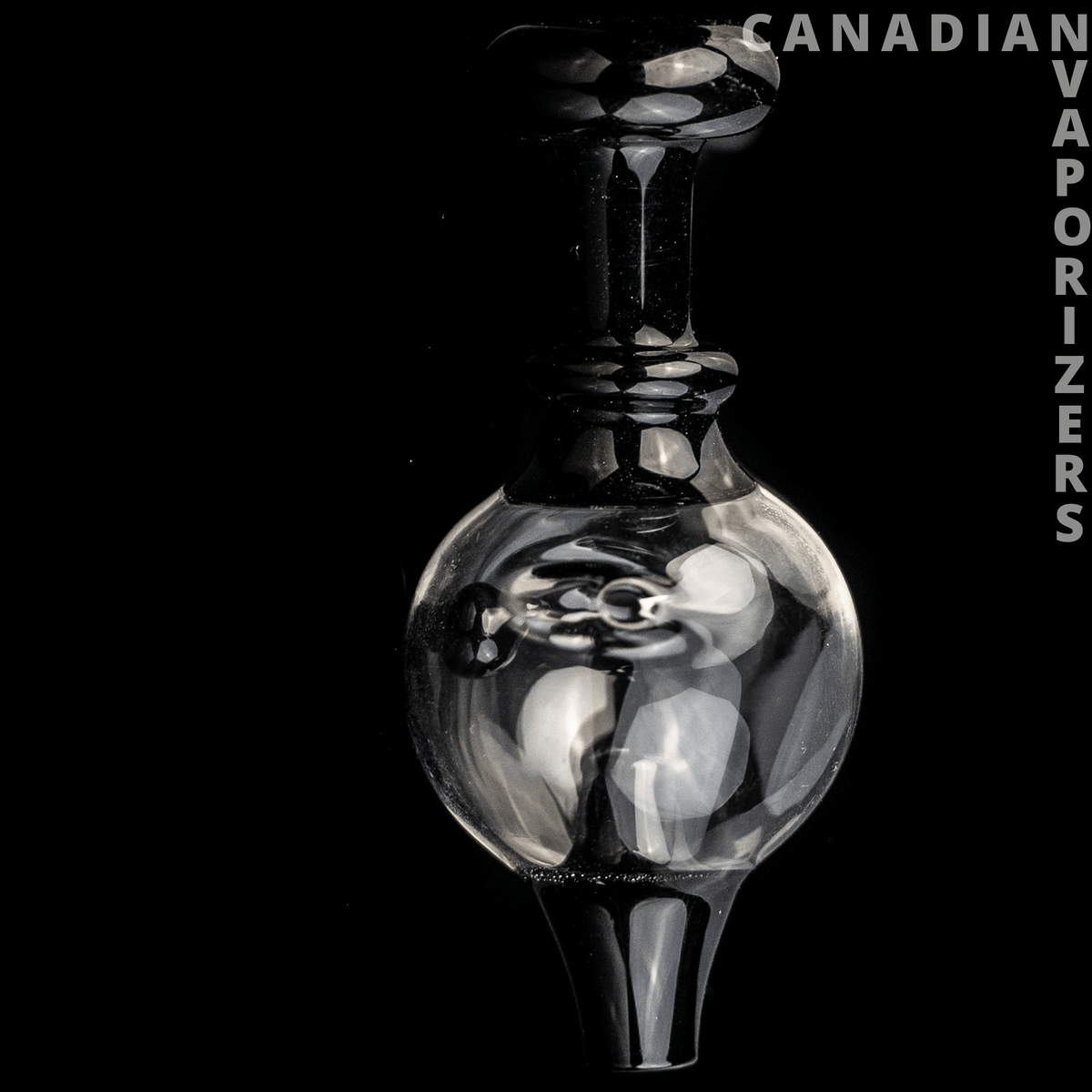 Black | GEAR Premium Orbit Carb Cap - Black glass orbit carb cap with a rounded chamber, internal swirl details, and tapered stem.