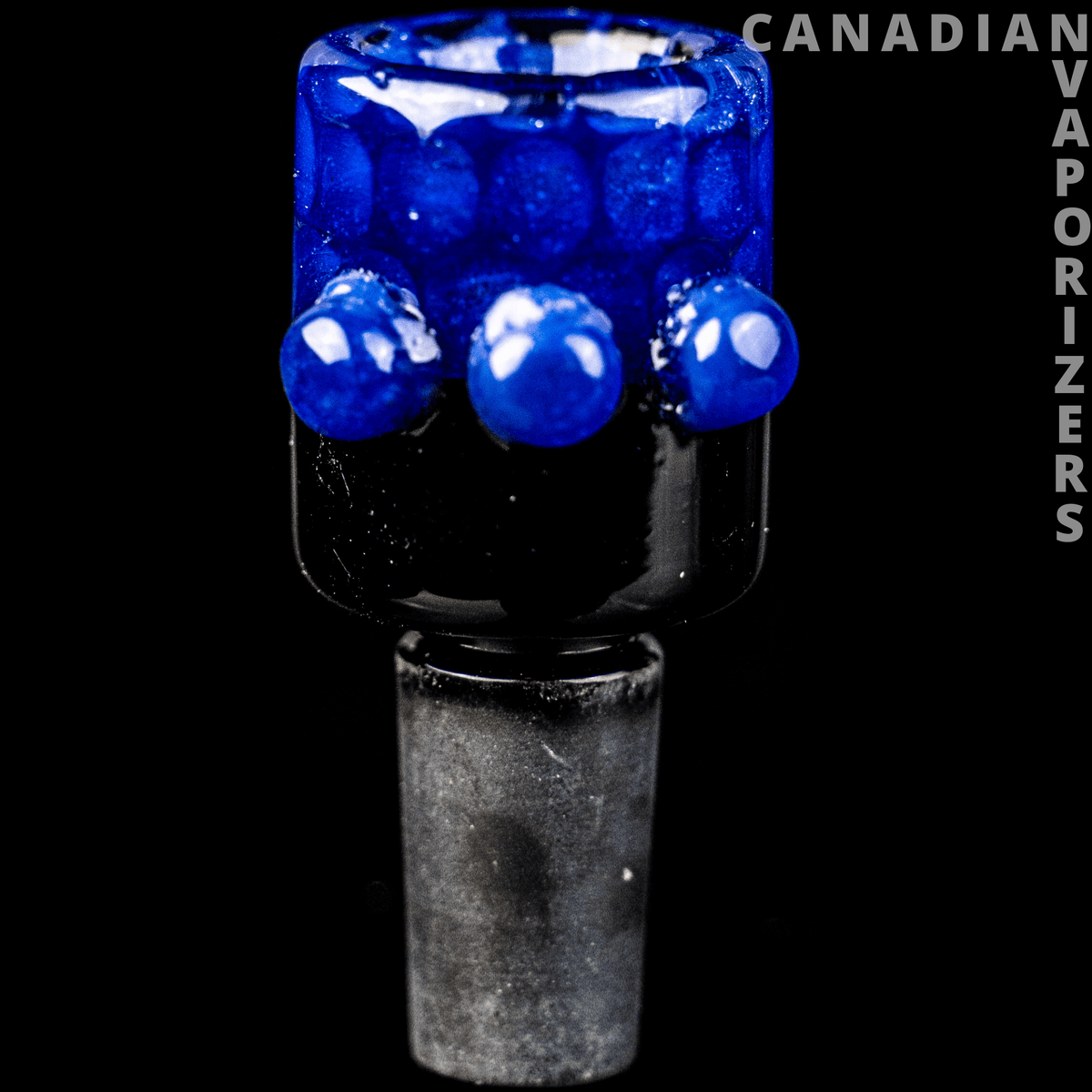 Blue | 14MM Hydros Honeycomb Bowl - Blue 14mm glass honeycomb bowl with a faceted blue rim and rounded accents on a dark stem.