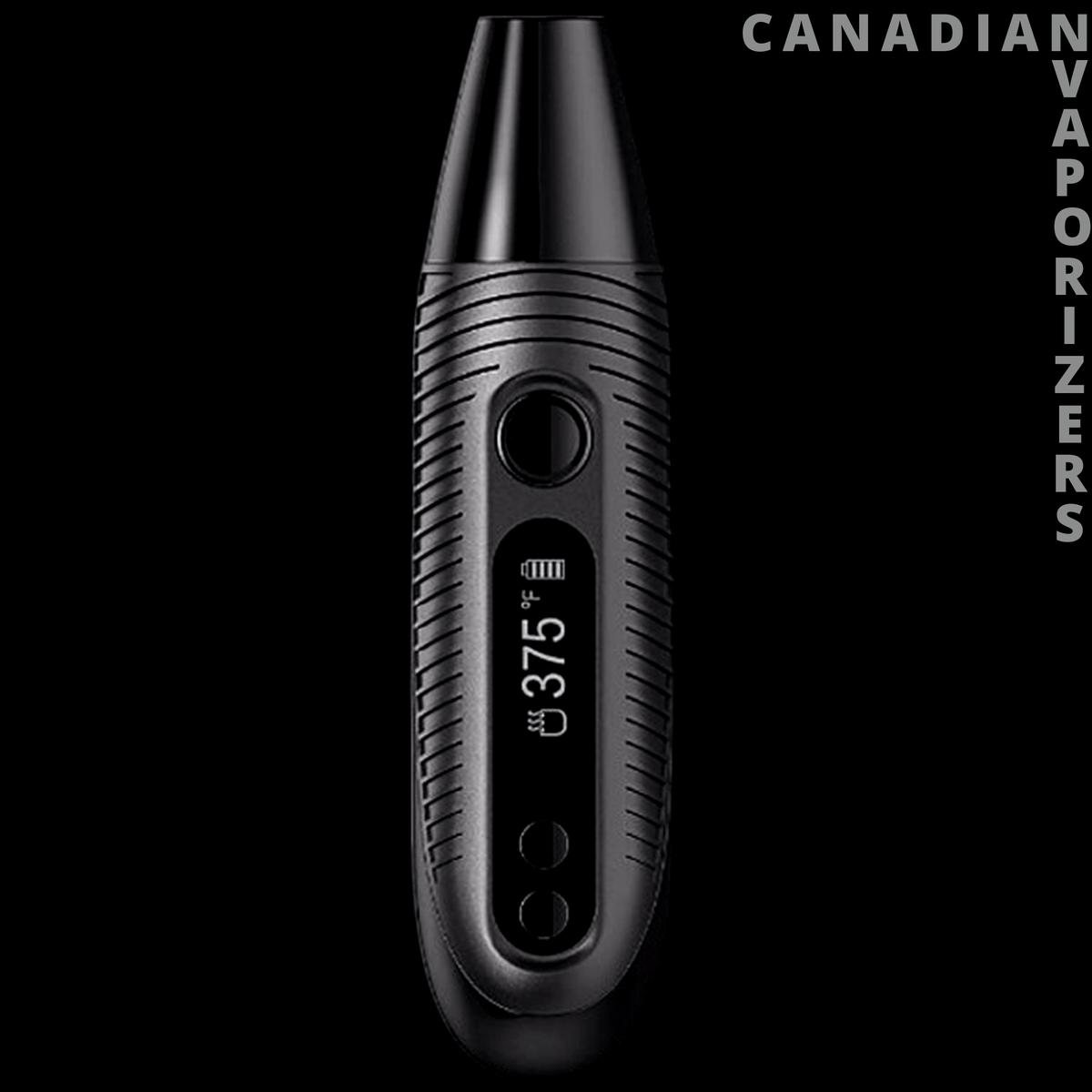 Boundless CFC 2.0 - Black Boundless CFC 2.0 vaporizer with a ribbed body, circular control button, and digital temperature display.