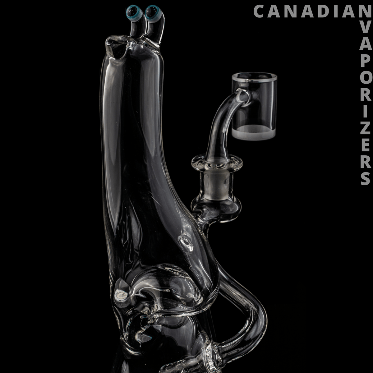 BROWSKI GLASS RECYCLER - Clear glass recycler rig with twin upright mouthpieces, curved chamber, and side-mounted percolator.