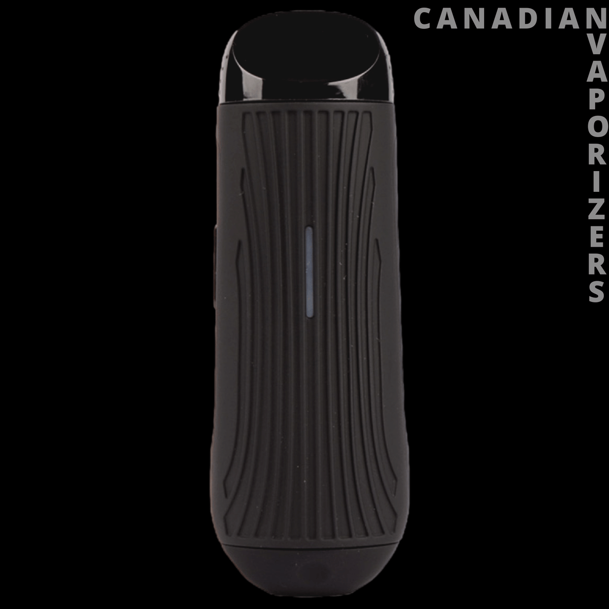 CFC Lite - Black CFC Lite vaporizer with a ribbed, elongated body and glossy rounded top.