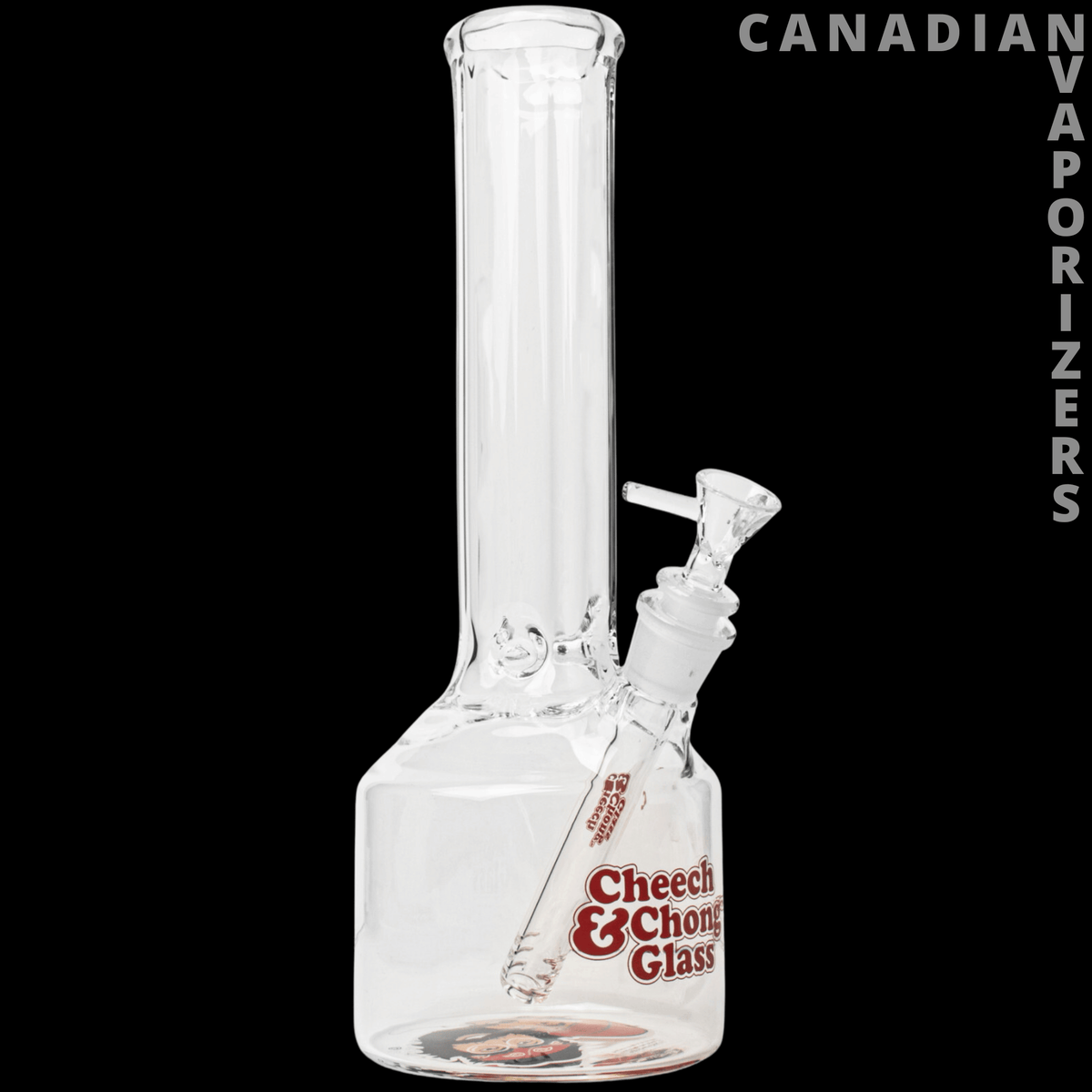 Cheech And Chong 12" Blind Melon Chitlin Tube - Clear glass water pipe with a tall tube, angled side bowl, and red Cheech & Chong logo.