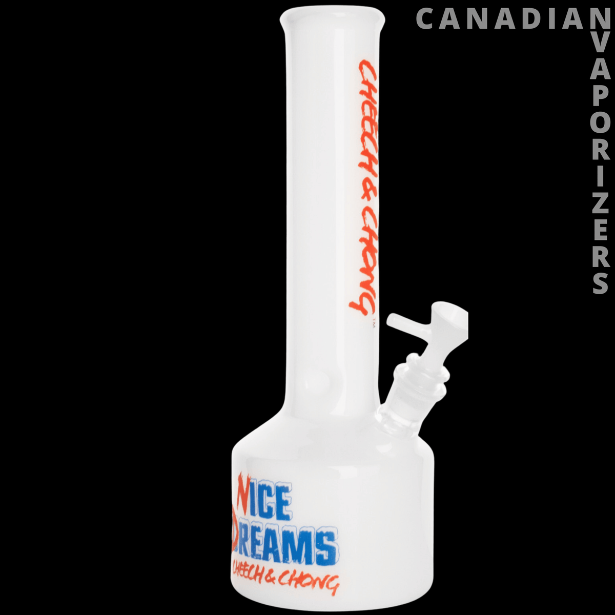 Cheech And Chong 12" Nice Dreams Canteen Base Water Pipe - White 12-inch canteen-base water pipe with red Cheech & Chong lettering and blue Nice Dreams graphics.