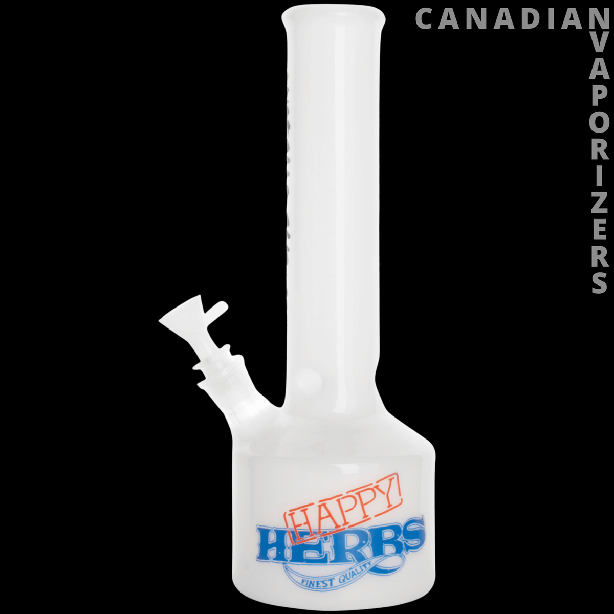 Cheech And Chong 12" Nice Dreams Canteen Base Water Pipe - White canteen-base water pipe with a tall straight neck and colorful “Happy Herbs” graphic on the base.