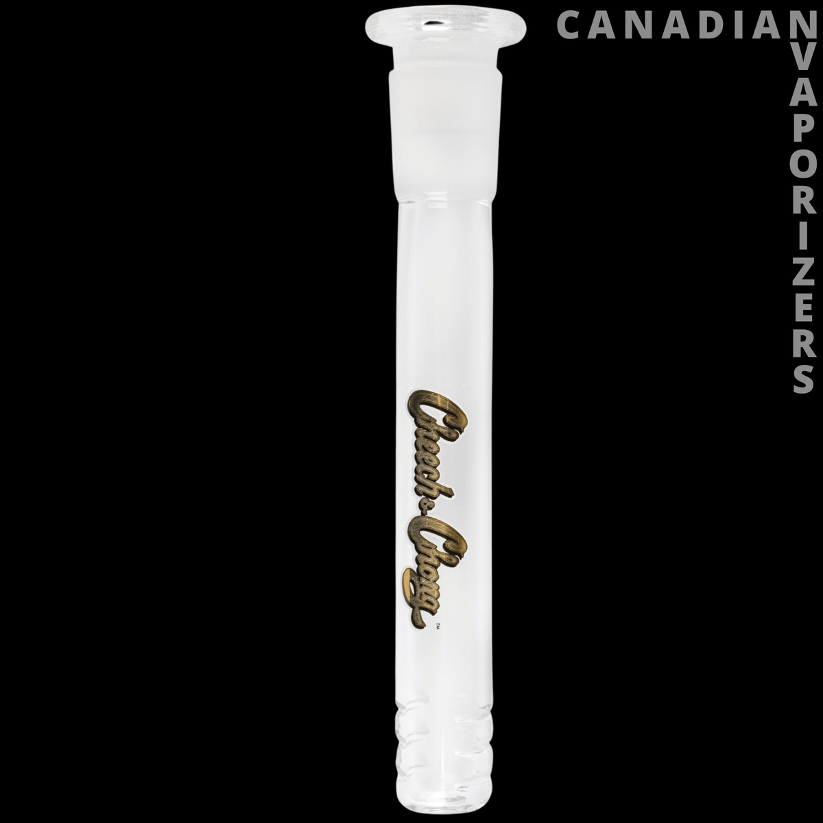 Cheech and Chong 14mm Flush Mount Diffuser Downstem - Clear glass diffuser downstem with a flush-mount joint and gold Cheech and Chong lettering.