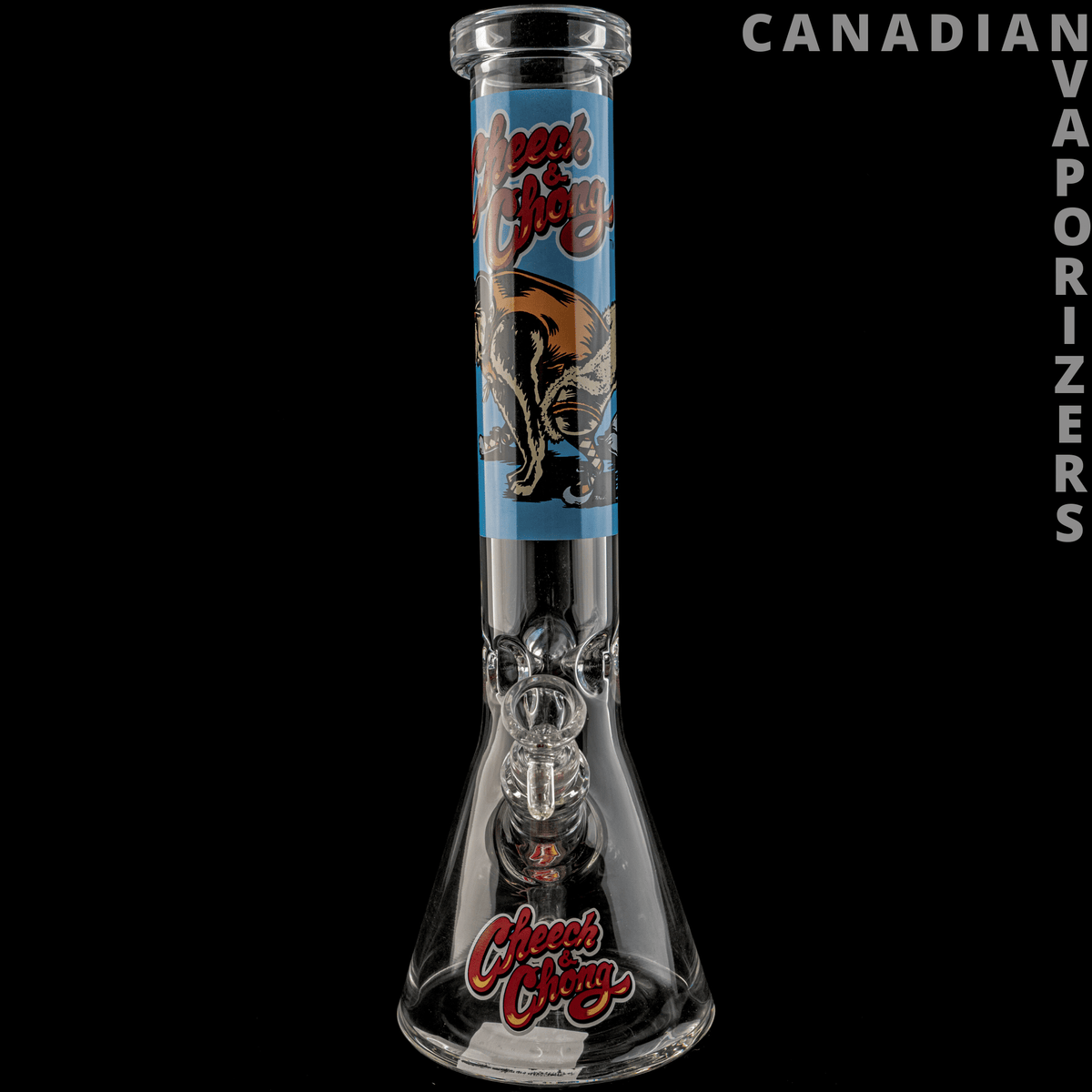 Cheech And Chong | 15" The Lab Beaker Tube - 15-inch clear glass beaker tube with a blue Cheech & Chong graphic and flared base.