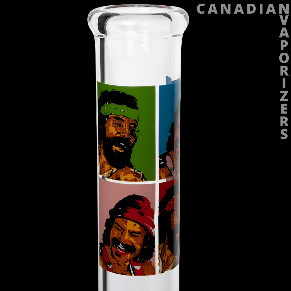 Cheech & Chong 15" Pop Art Beaker Base Water Pipe - 15-inch clear glass beaker water pipe with a colorful Cheech & Chong pop art design on the tube.