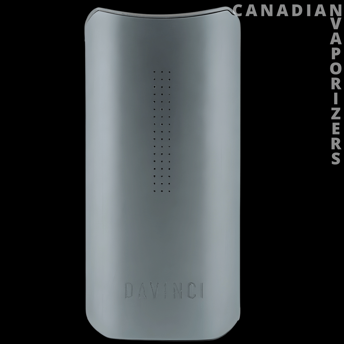 Davinci IQ - Gun metal DaVinci IQ vaporizer with a slim curved body, perforated display, and subtle logo.