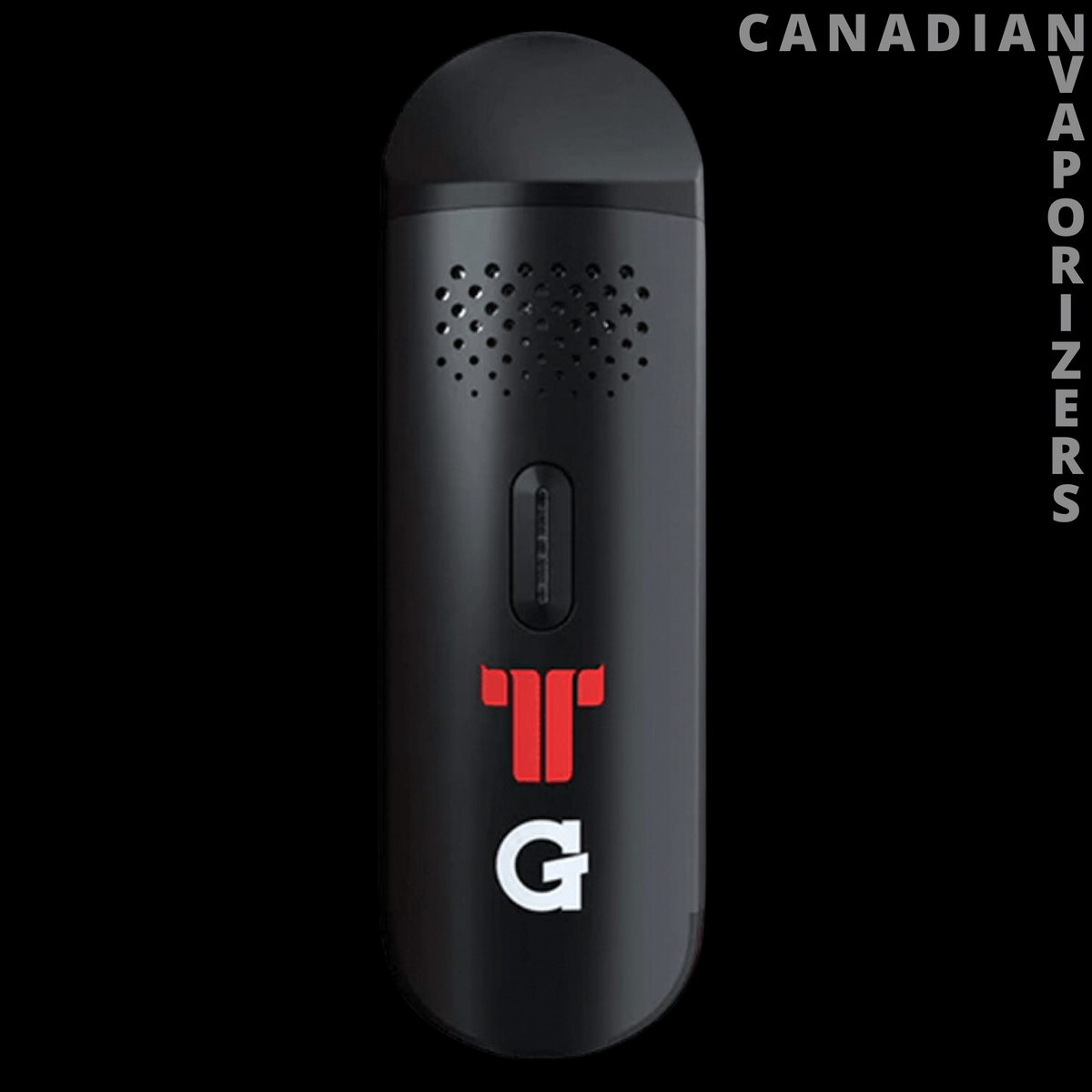 G Pen Dash Vaporizer - Black G Pen Dash vaporizer with a perforated metal chamber, red logo, and rounded mouthpiece.