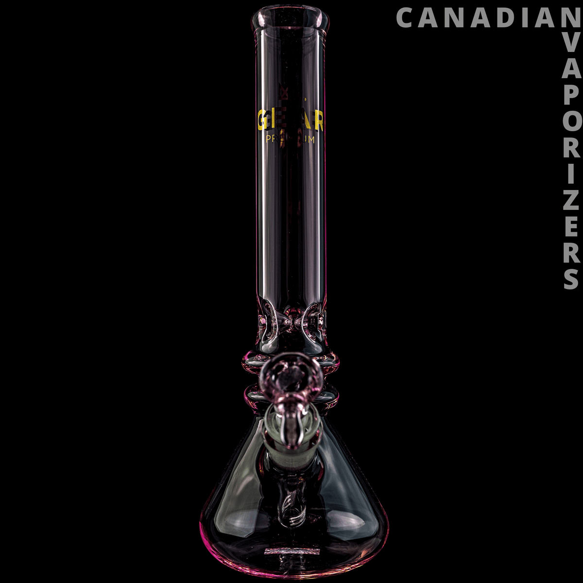 Gear Premium | 12" Tall Freaker Beaker Tube - Black glass beaker tube with a tall narrow neck, rounded chamber, and pink accent ring around the base.