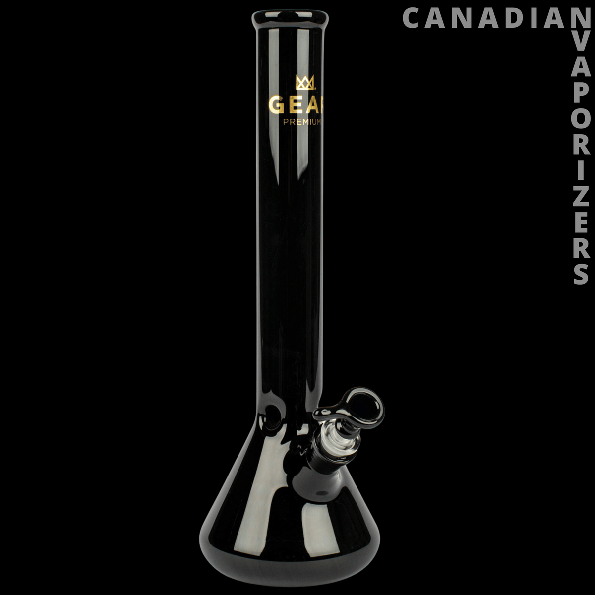 Gear Premium 13" Solid Black Beaker Tube - 13-inch black glass beaker tube with a flared base, side joint, and Gear logo.