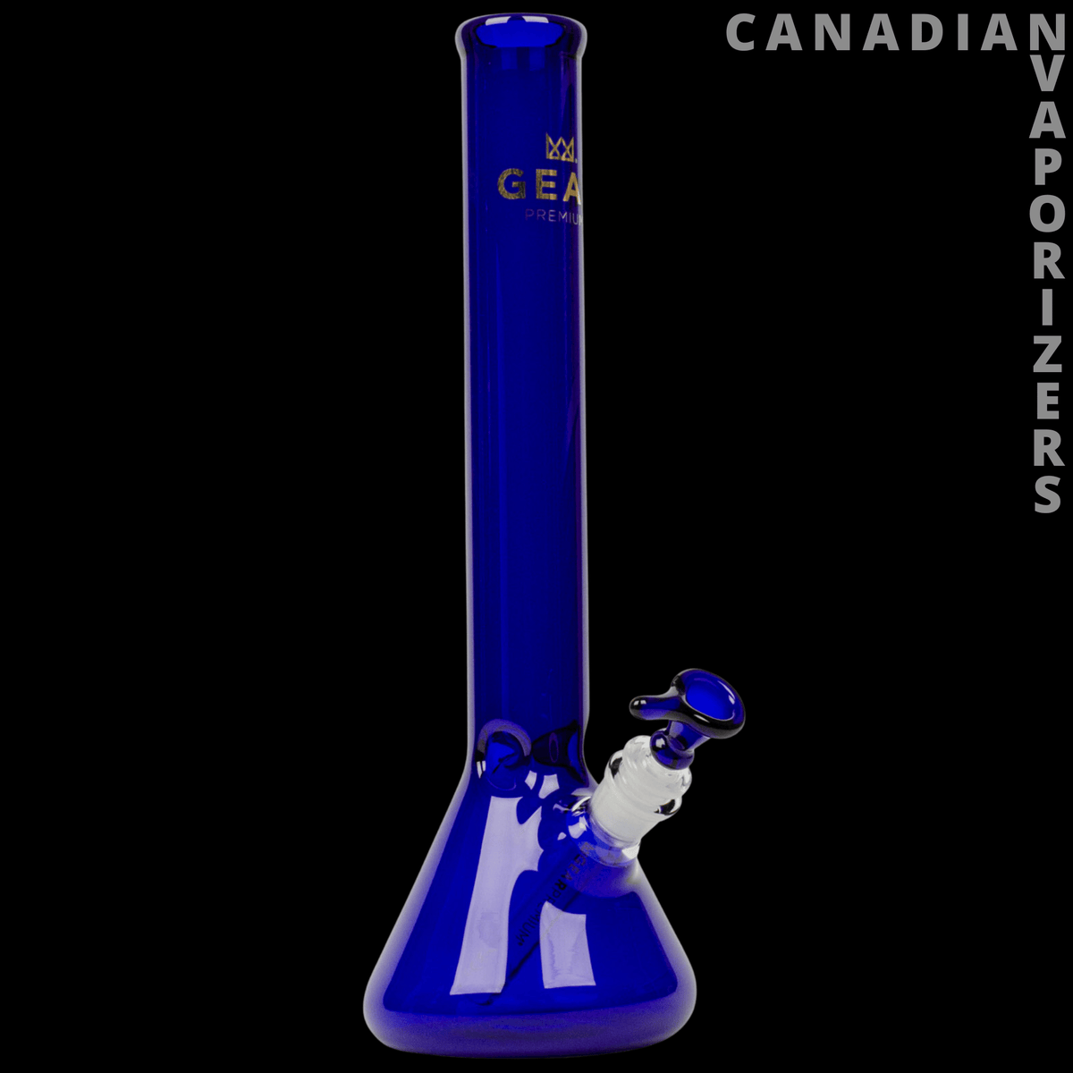 Gear Premium 14" Beaker Tube - Blue 14-inch glass beaker tube with a flared base and angled side joint.