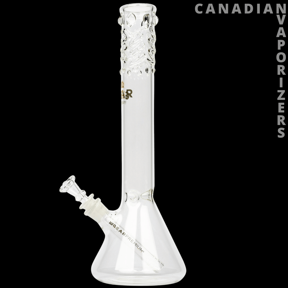 Gear Premium 14" Beaker Tube - Clear 14-inch glass beaker tube with a textured mouthpiece, angled side joint, and wide base.