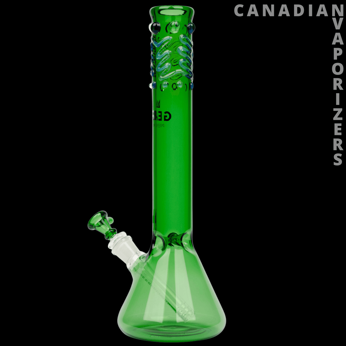 Gear Premium 14" Beaker Tube - Bright green 14-inch glass beaker tube with a textured mouthpiece, angled bowl joint, and flared base.