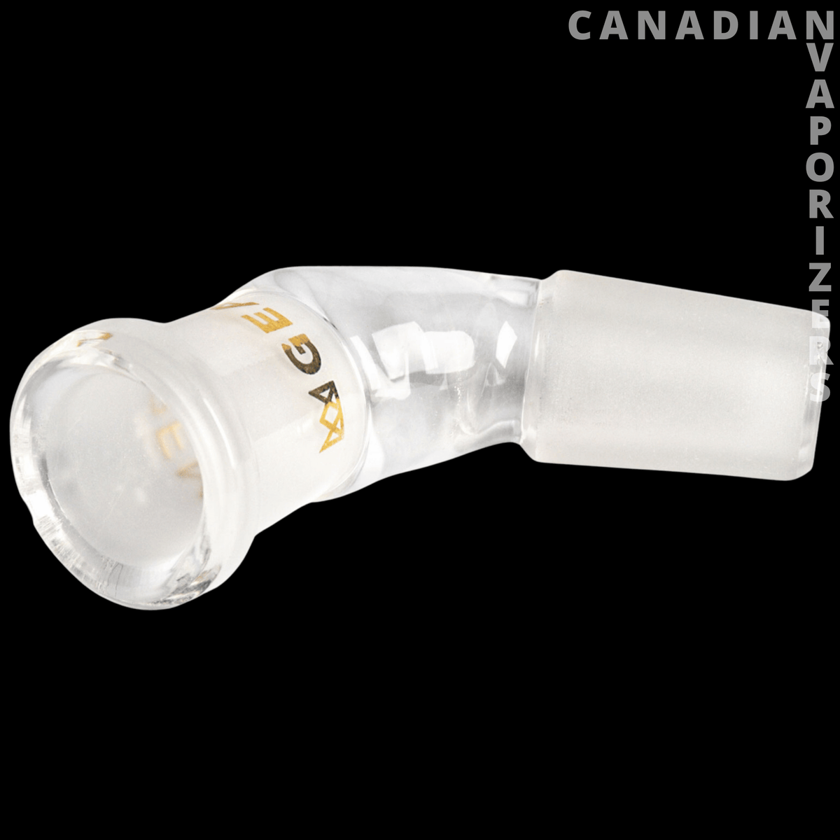 Gear Premium 14mm 45 Degree Ash Catcher Adapter - Clear glass 45-degree ash catcher adapter with a 14mm joint and gold Gear logo.