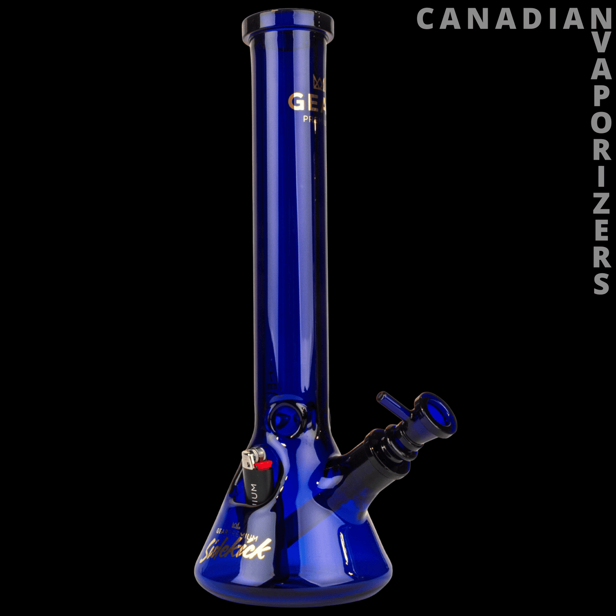 Gear Premium 15" 7mm Thick Sidekick Beaker Tube - Blue glass beaker tube with a flared base, angled sidekick chamber, and 7mm-thick walls.