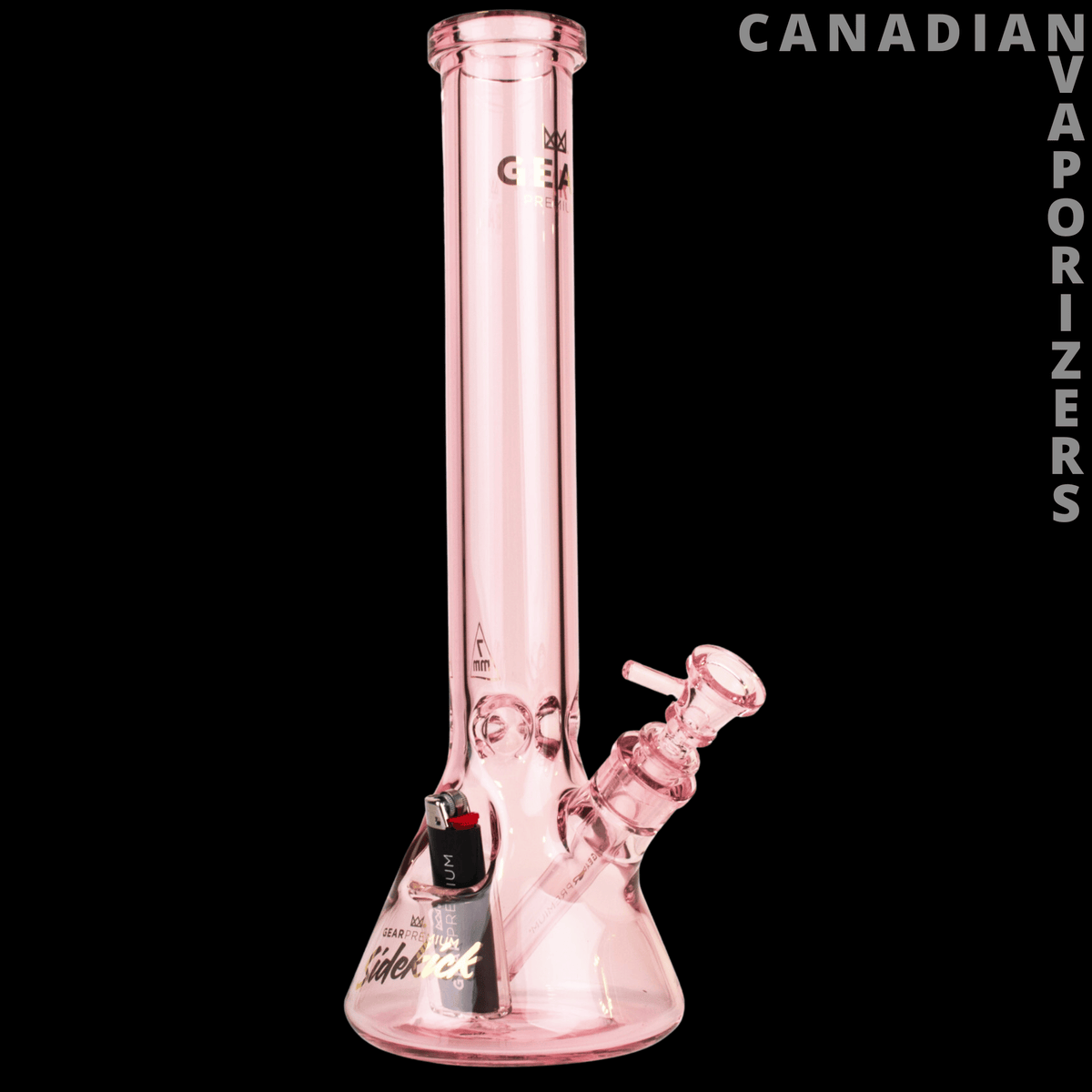 Gear Premium 15" 7mm Thick Sidekick Beaker Tube - Pink glass beaker tube with a wide base, angled sidekick bowl, and thick straight neck.