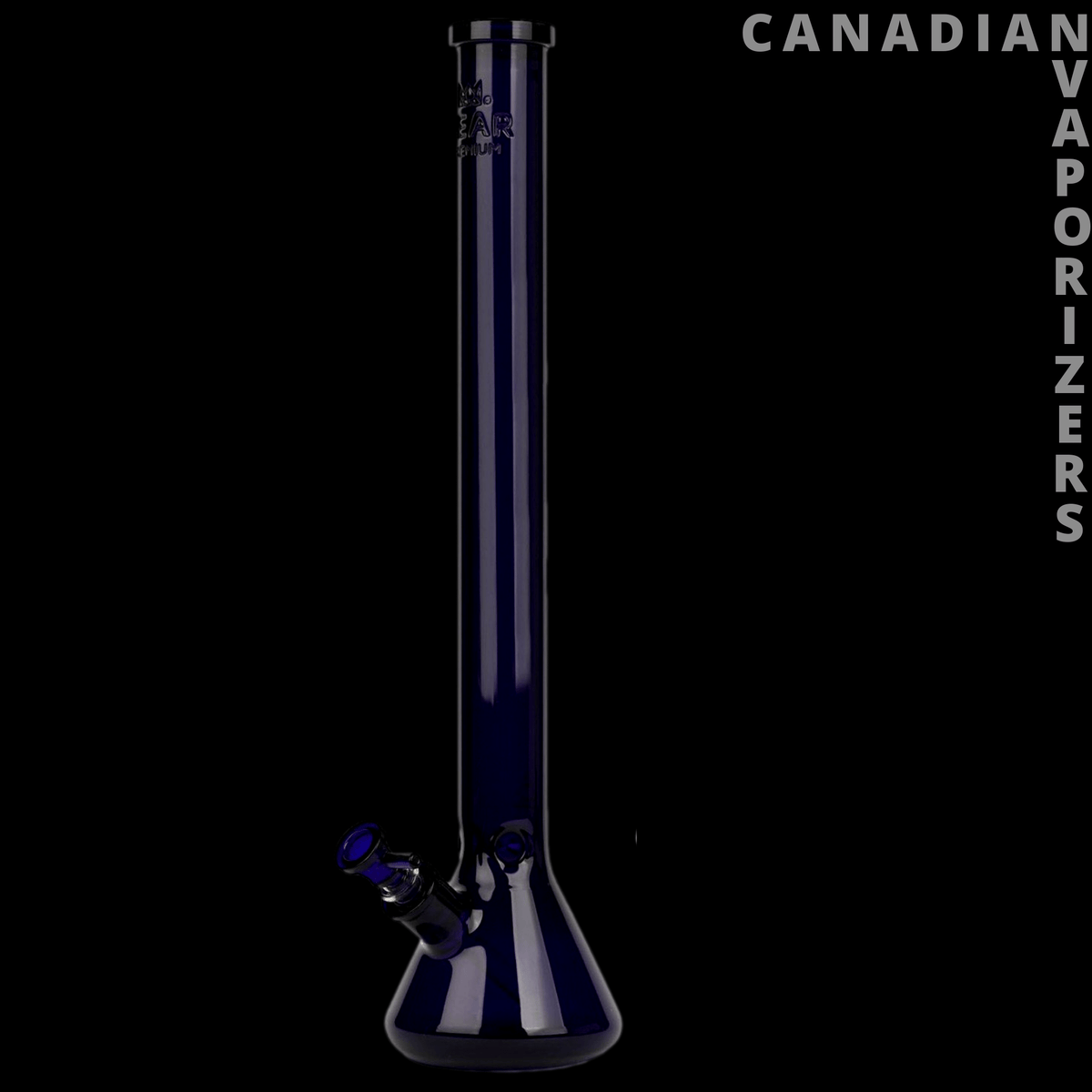 Gear Premium | 18" 9mm Thick Beaker Tube - Tall dark blue glass beaker tube with a flared base, angled side joint, and clear rim.