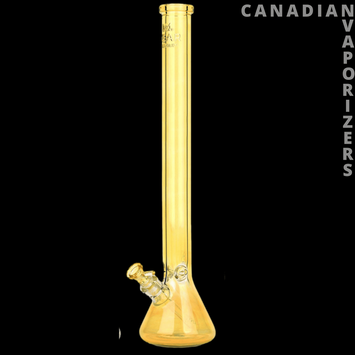 Gear Premium | 18" 9mm Thick Beaker Tube - Tall clear beaker tube with a yellow color-changing tint, flared base, and angled side joint.