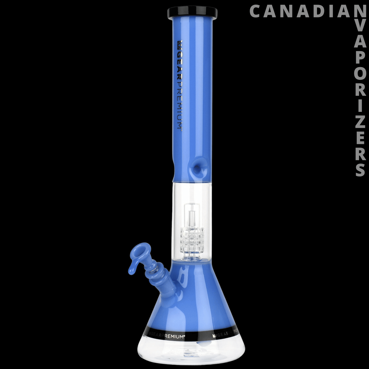 Gear Premium 18" Tuxedo Plush Beaker Tube - Periwinkle blue glass beaker tube with a tall neck, clear chamber, angled mouthpiece, and black base trim.