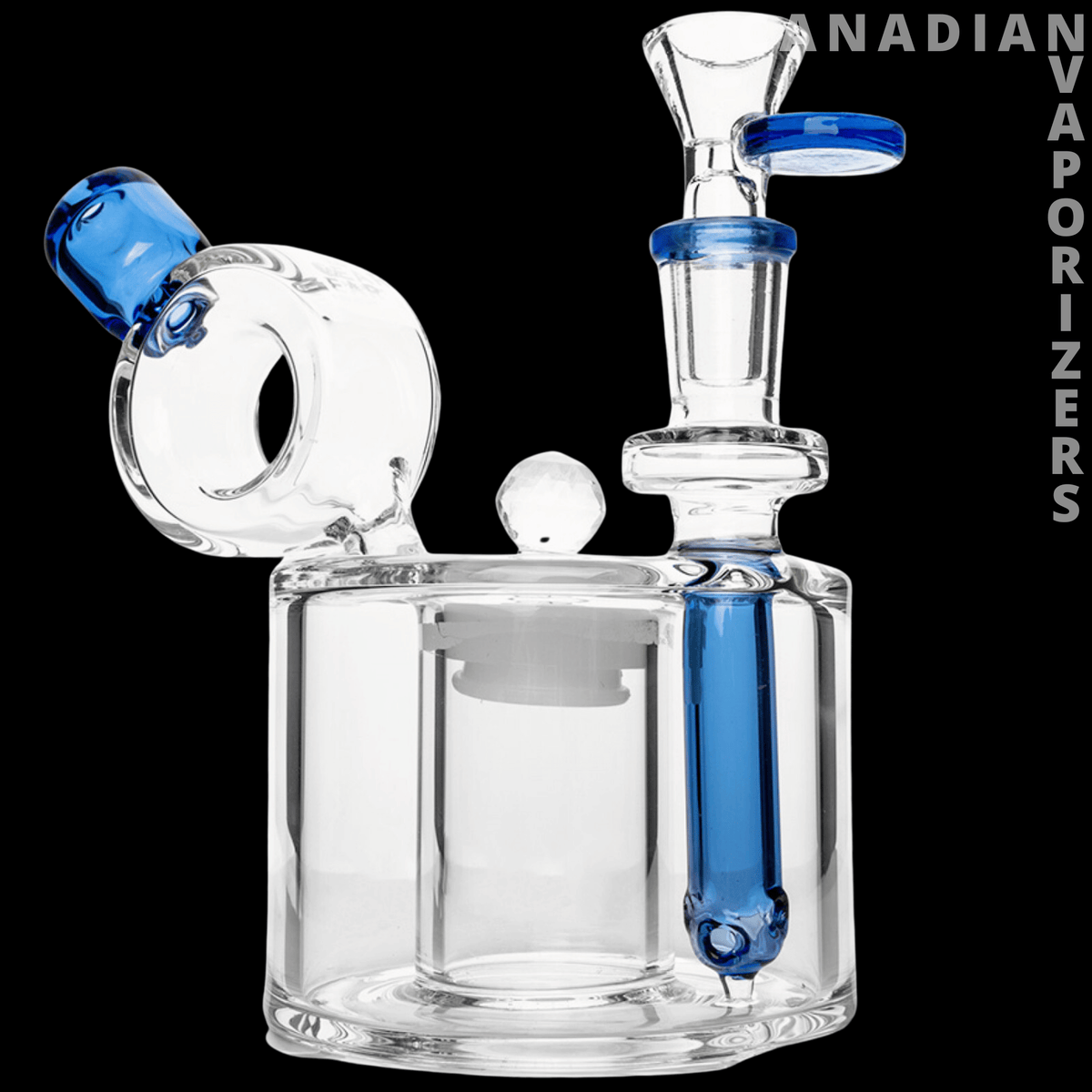 Gear Premium | 6" Cache Money Bubbler - Clear glass bubbler with a blue side-mounted chamber, rounded base, and angled mouthpiece.