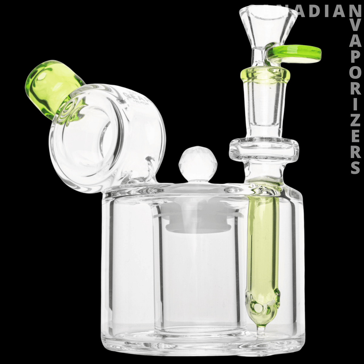 Gear Premium | 6" Cache Money Bubbler - Clear glass 6-inch bubbler with a rounded chamber, lime-green accents, and an upright percolator stem.