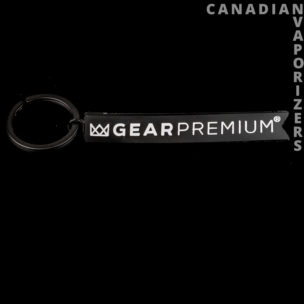 Gear Premium Key Chain - Black Gear Premium key chain with silver lettering and a metal split ring.