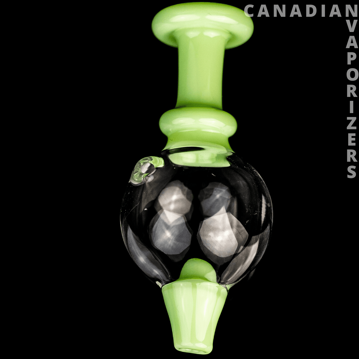 Green Slyme | GEAR Premium Orbit Carb Cap - Green glass orbit carb cap with a translucent black-and-silver patterned sphere and lime green accents.