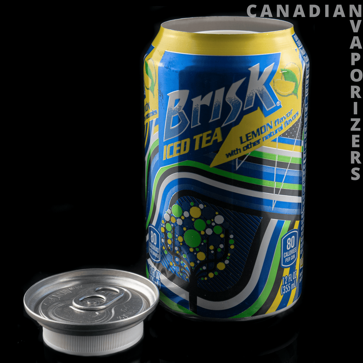 Ice Tea Stash Can - Blue Brisk iced tea can-shaped stash container with a concealed compartment and metal lid.