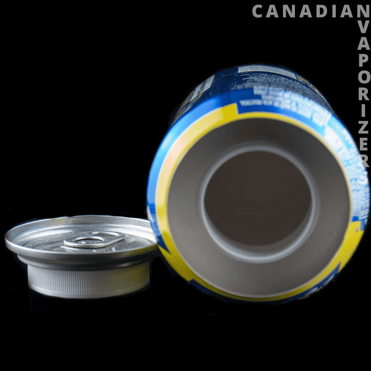 Ice Tea Stash Can - Blue and yellow Ice Tea can with a concealed stash compartment and separate silver lid beside it.
