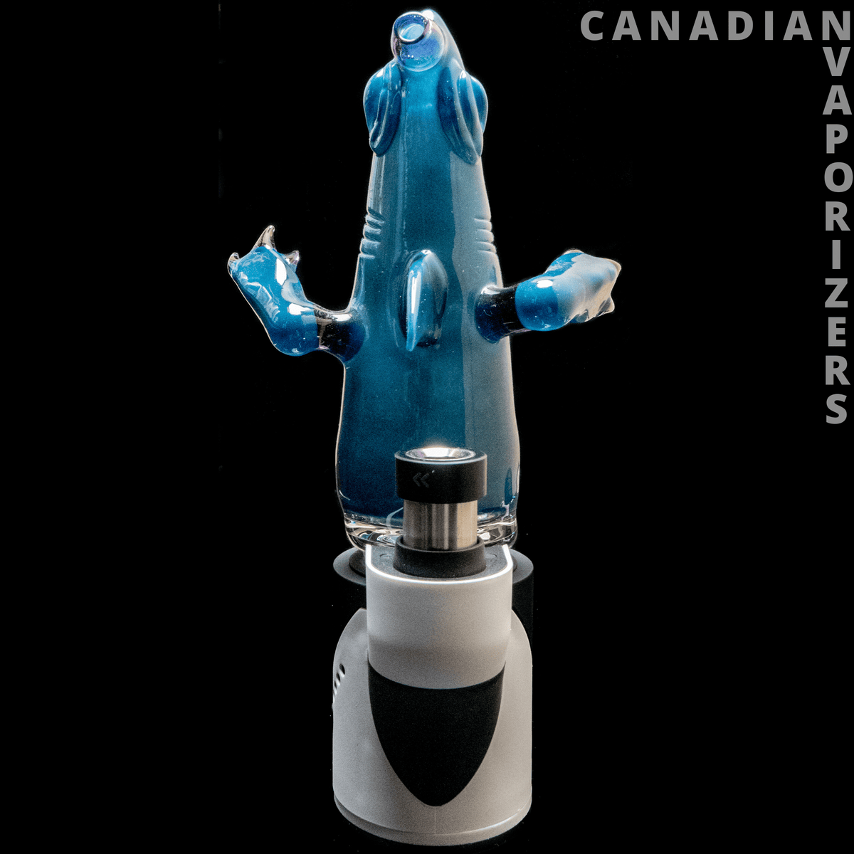 Kahuna Glass Scalien Carta Top - Blue glass Scalien Carta top with a sculpted creature design and silver-and-black base.