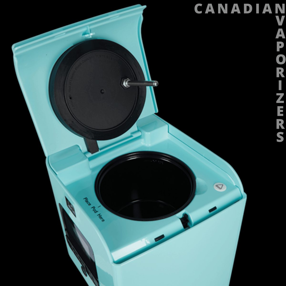 Levo 2 Oil Infuser - Robin blue oil infuser with an open hinged lid, black circular filter, and deep infusion chamber.