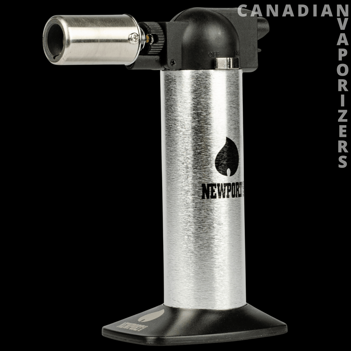 Newport 6" Torch - Silver Newport 6-inch torch with a black angled head, broad base, and side flame control.