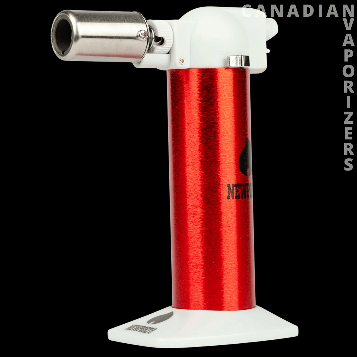 Newport 6" Torch - Red metallic Newport torch with a white base and angled silver nozzle.
