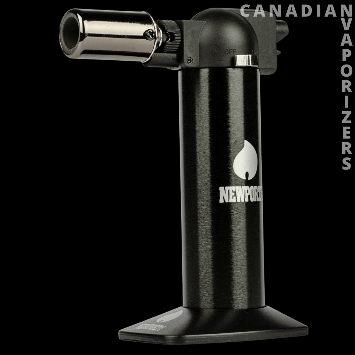 Newport 6" Torch - Black Newport 6-inch torch with a silver angled nozzle and wide, stable base.
