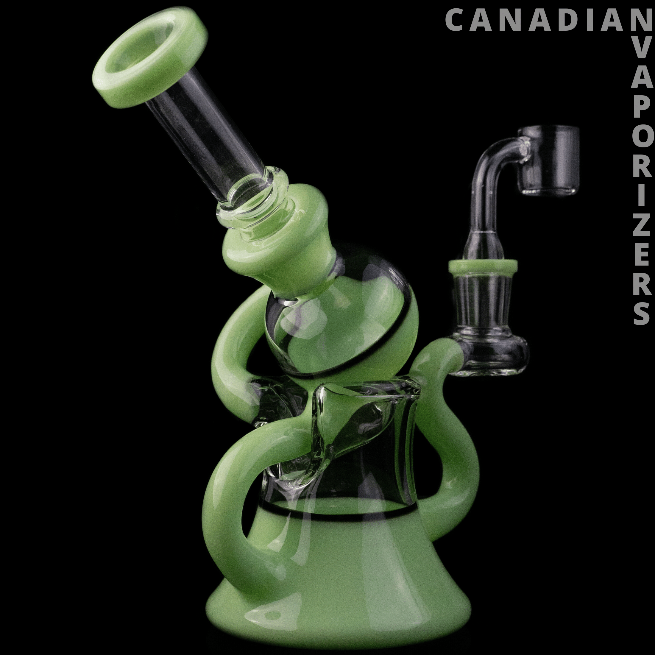 Opal Green | Red Eye Glass 7" Macrophonic Concentrate Recycler with 2 Hole Injection Perc & Quartz Banger - Canadian Vaporizers