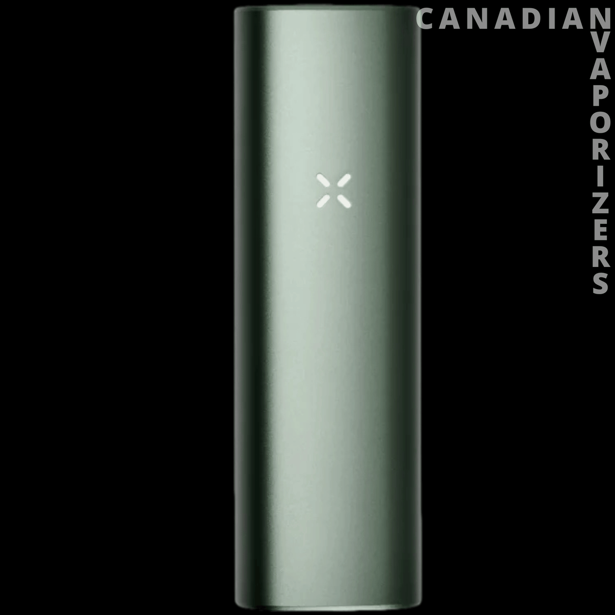 Pax Plus - Slim sage-green Pax Plus vaporizer with a matte finish and small white four-dot logo.