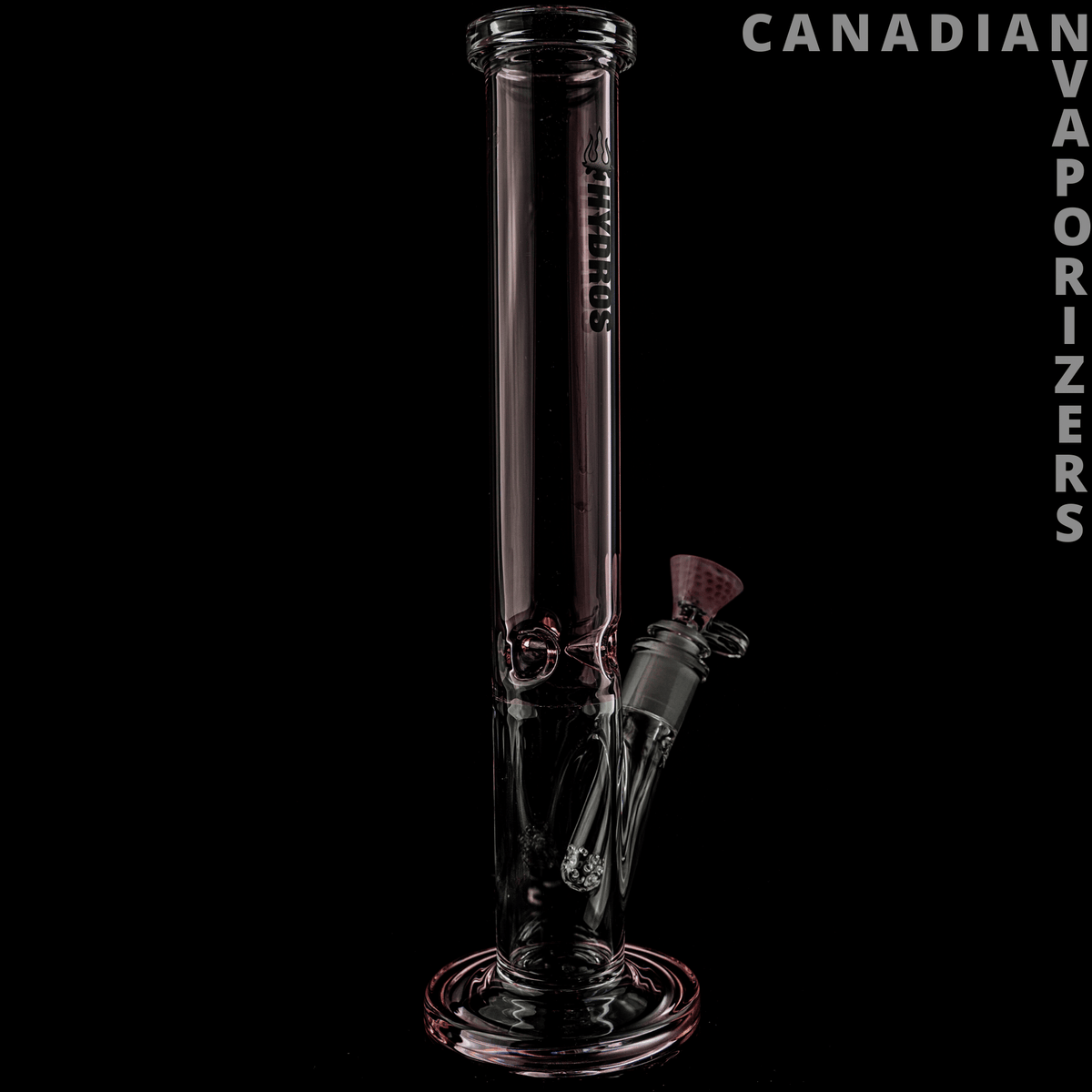 Pink | Hydros Straight Tube - Tall pink-tinted glass straight tube with a flared base and angled side joint.