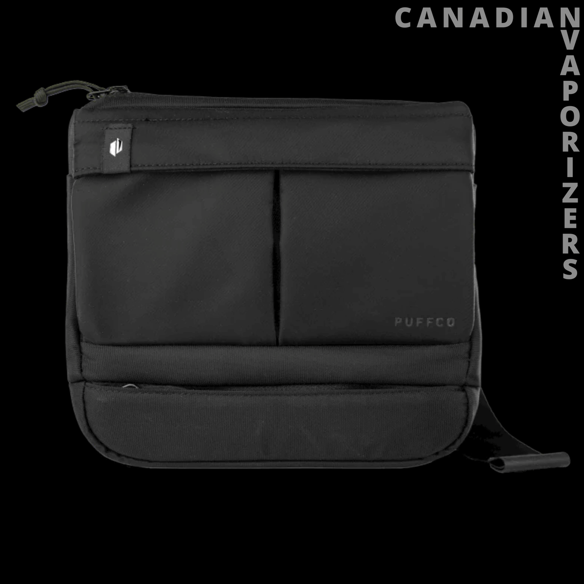 Proxy Travel Bag - Black rectangular travel bag with front pockets, a top flap, and an adjustable shoulder strap.